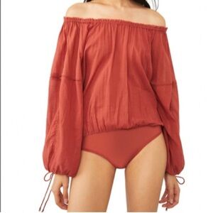 New! Free People Sundown Balloon Sleeve Bodysuit Rust